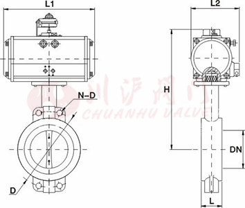 氣動(dòng)對(duì)夾蝶閥結(jié)構(gòu)圖