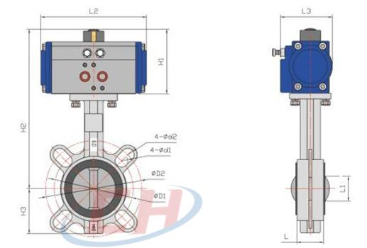 不銹鋼對夾氣動蝶閥結構圖